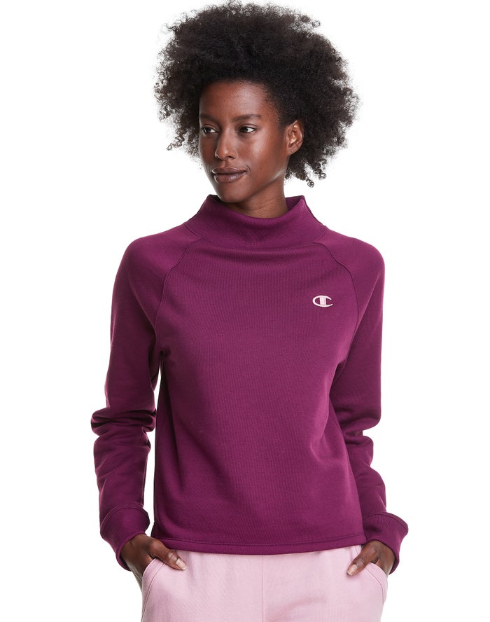 Hanorac Champion Powerblend Fleece Mock Neck Embroidered Logo Dama Violet Inchis - Romania ERALOZI-0